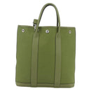 HERMES Garden File Hand Bag Canvas 2way Green Silver Auth 159329SAM-3