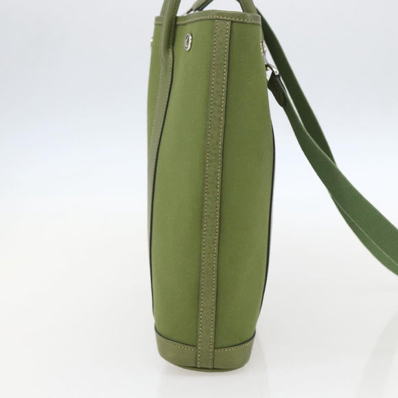 HERMES Garden File Hand Bag Canvas 2way Green Silver Auth 159329SAM