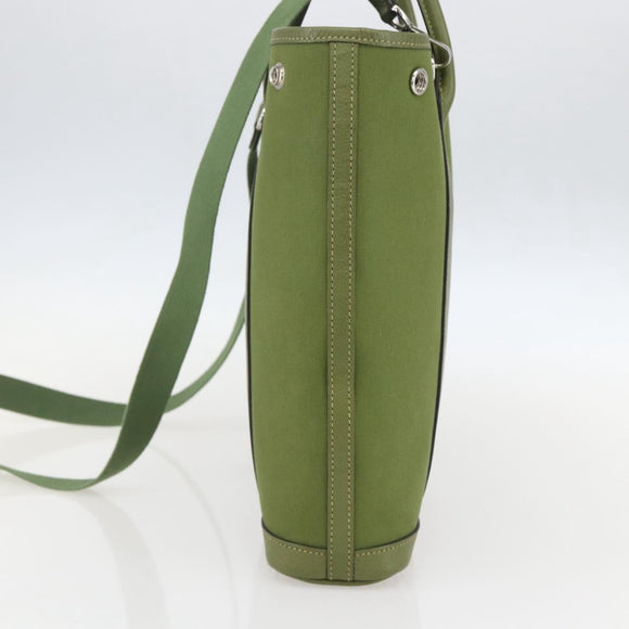 HERMES Garden File Hand Bag Canvas 2way Green Silver Auth 159329SAM