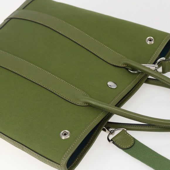 HERMES Garden File Hand Bag Canvas 2way Green Silver Auth 159329SAM