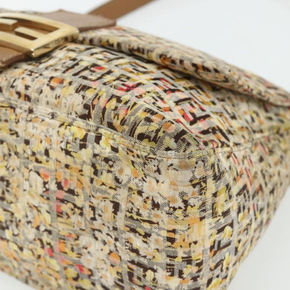 FENDI Zucchino Canvas Mamma Baguette Shoulder Bag Beige Gold Auth 159330SAV