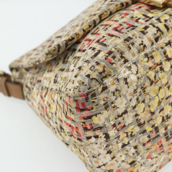 FENDI Zucchino Canvas Mamma Baguette Shoulder Bag Beige Gold Auth 159330SAV