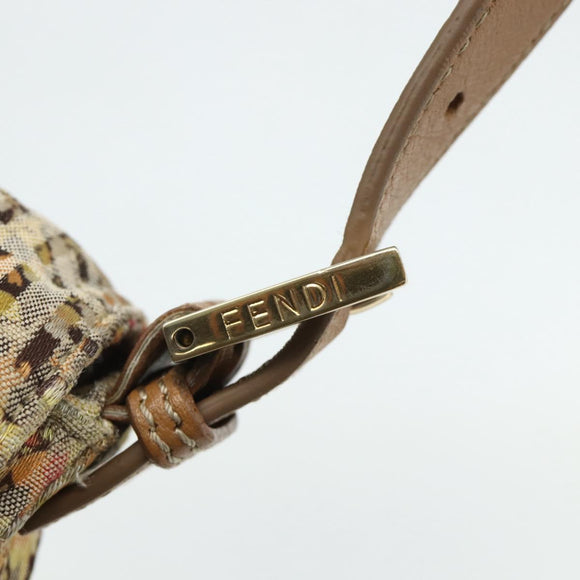FENDI Zucchino Canvas Mamma Baguette Shoulder Bag Beige Gold Auth 159330SAV