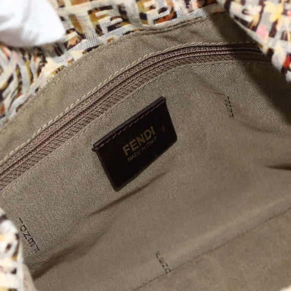 FENDI Zucchino Canvas Mamma Baguette Shoulder Bag Beige Gold Auth 159330SAV