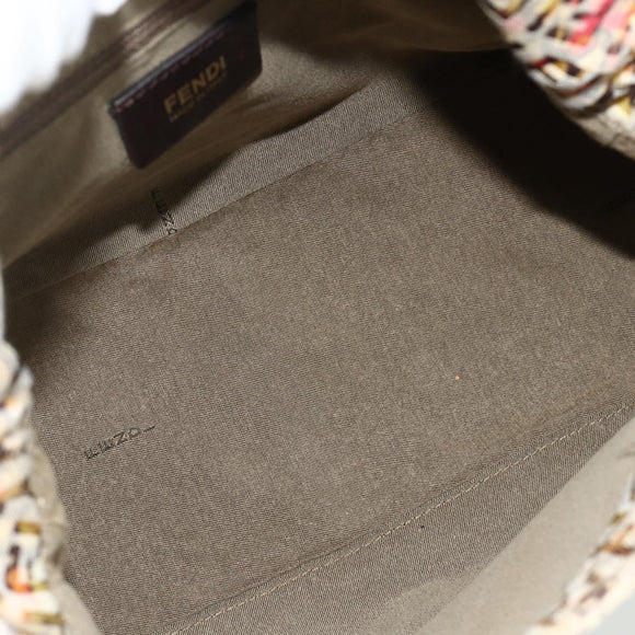 FENDI Zucchino Canvas Mamma Baguette Shoulder Bag Beige Gold Auth 159330SAV