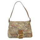 FENDI Zucchino Canvas Mamma Baguette Shoulder Bag Beige Gold Auth 159330SAV-13