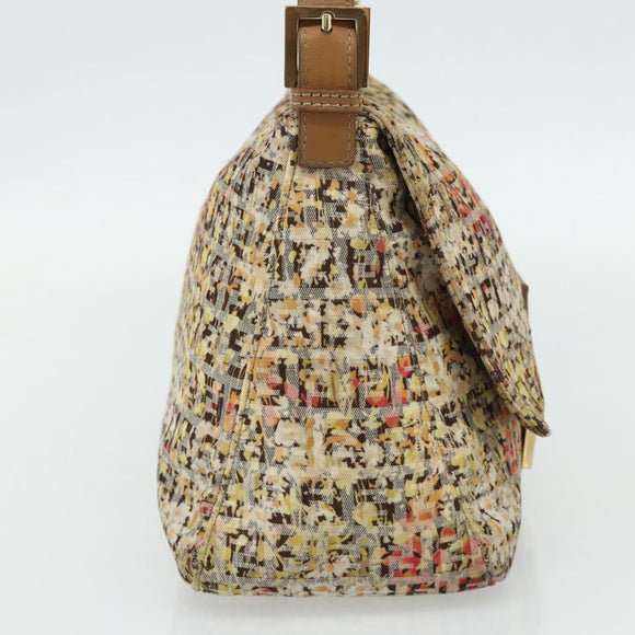 FENDI Zucchino Canvas Mamma Baguette Shoulder Bag Beige Gold Auth 159330SAV