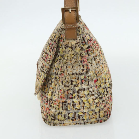 FENDI Zucchino Canvas Mamma Baguette Shoulder Bag Beige Gold Auth 159330SAV