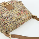 FENDI Zucchino Canvas Mamma Baguette Shoulder Bag Beige Gold Auth 159330SAV-6