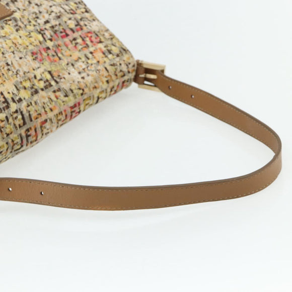 FENDI Zucchino Canvas Mamma Baguette Shoulder Bag Beige Gold Auth 159330SAV