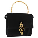 CELINE Hand Bag Suede 2way Black Gold Auth 159334-1