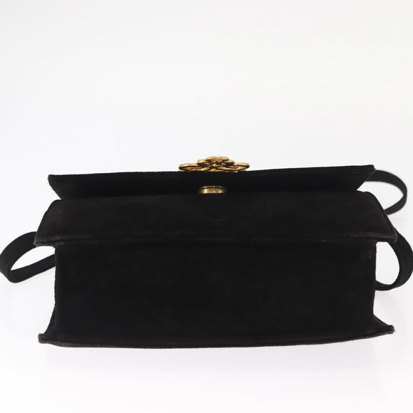 CELINE Hand Bag Suede 2way Black Gold Auth 159334