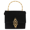 CELINE Hand Bag Suede 2way Black Gold Auth 159334-13