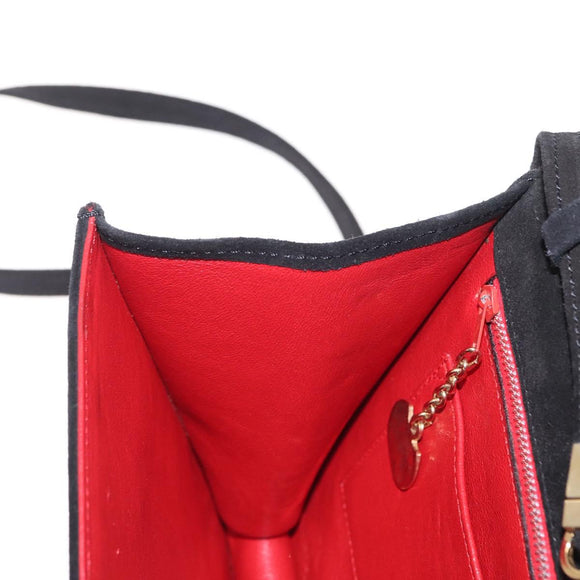 CELINE Hand Bag Suede 2way Black Gold Auth 159334