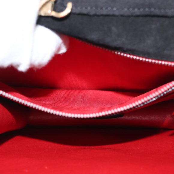 CELINE Hand Bag Suede 2way Black Gold Auth 159334