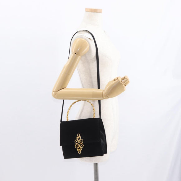 CELINE Hand Bag Suede 2way Black Gold Auth 159334