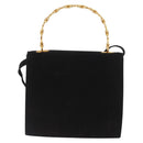 CELINE Hand Bag Suede 2way Black Gold Auth 159334-2