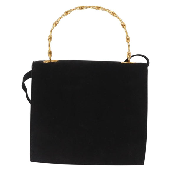 CELINE Hand Bag Suede 2way Black Gold Auth 159334