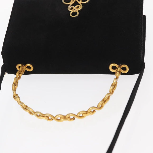 CELINE Hand Bag Suede 2way Black Gold Auth 159334