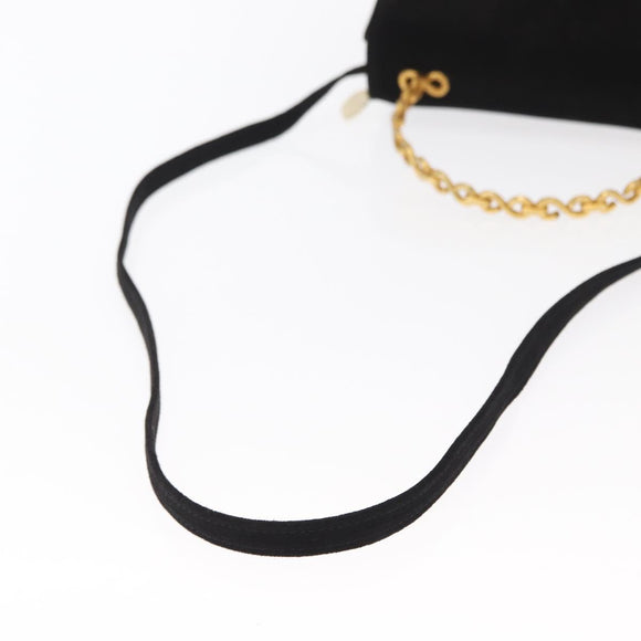 CELINE Hand Bag Suede 2way Black Gold Auth 159334