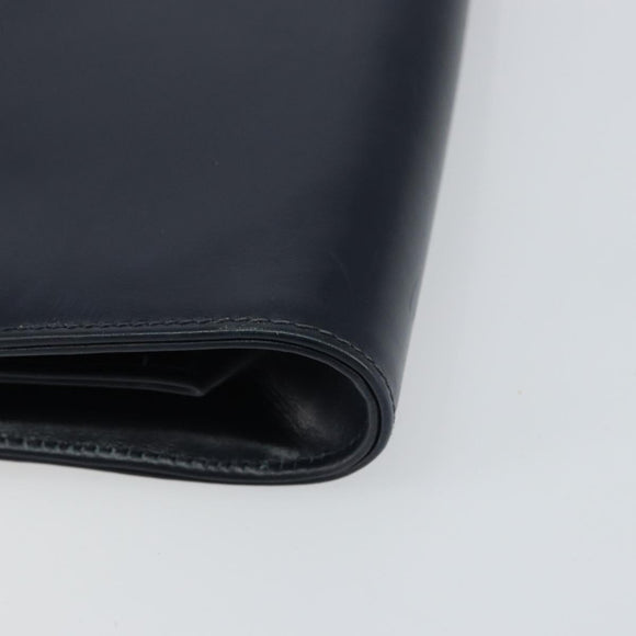 GUCCI Shoulder Bag Leather Navy Gold Auth 159335