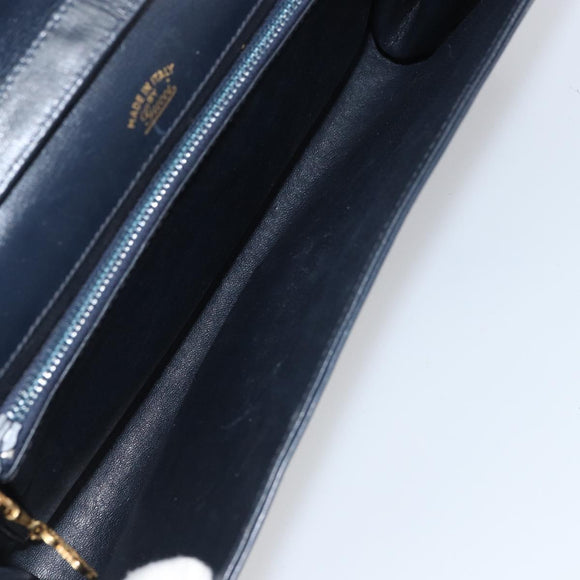 GUCCI Shoulder Bag Leather Navy Gold Auth 159335