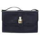 GUCCI Shoulder Bag Leather Navy Gold Auth 159335-13