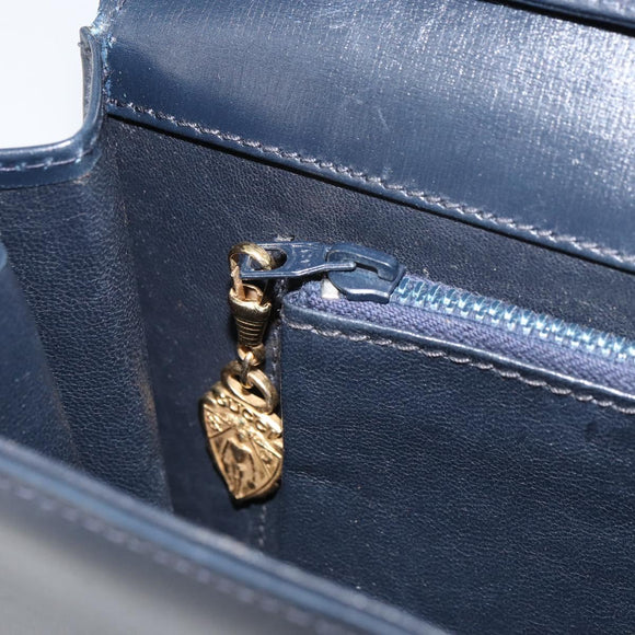 GUCCI Shoulder Bag Leather Navy Gold Auth 159335
