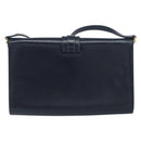 GUCCI Shoulder Bag Leather Navy Gold Auth 159335-2