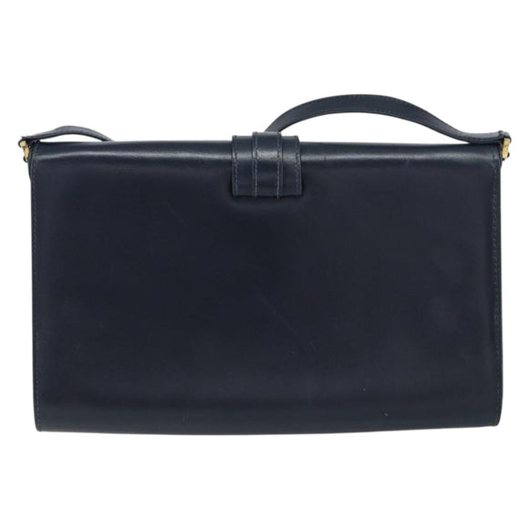 GUCCI Shoulder Bag Leather Navy Gold Auth 159335