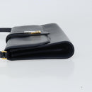 GUCCI Shoulder Bag Leather Navy Gold Auth 159335-4