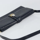 GUCCI Shoulder Bag Leather Navy Gold Auth 159335-6