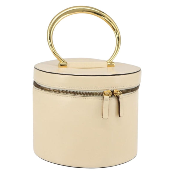 CELINE Vanity Hand Bag Leather Ivory Gold Auth 159336V