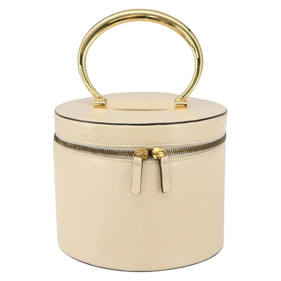 CELINE Vanity Hand Bag Leather Ivory Gold Auth 159336V
