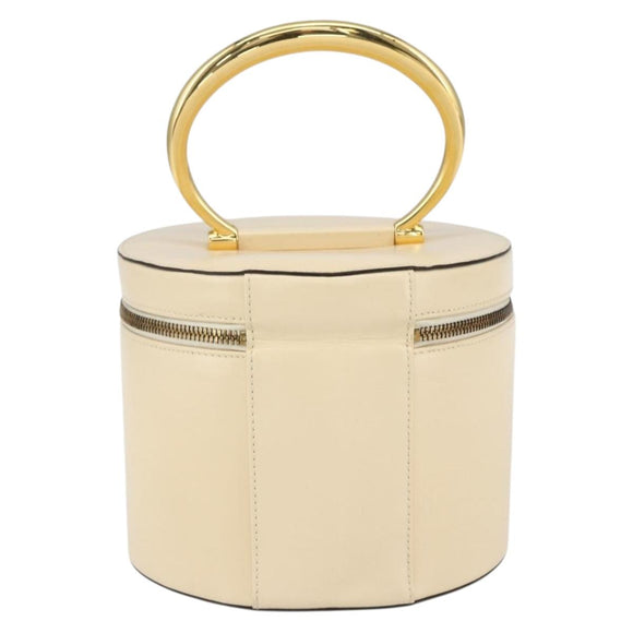 CELINE Vanity Hand Bag Leather Ivory Gold Auth 159336V