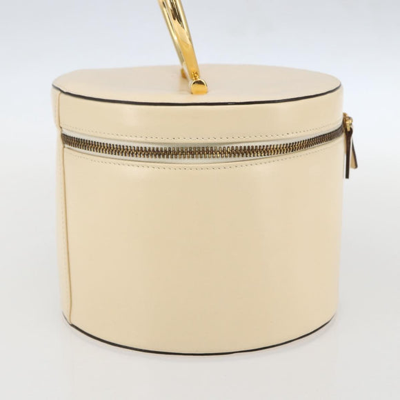 CELINE Vanity Hand Bag Leather Ivory Gold Auth 159336V