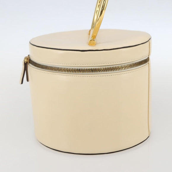 CELINE Vanity Hand Bag Leather Ivory Gold Auth 159336V
