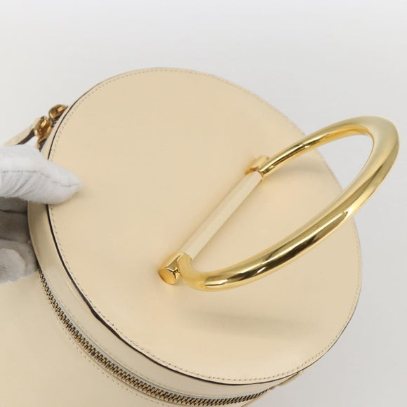 CELINE Vanity Hand Bag Leather Ivory Gold Auth 159336V