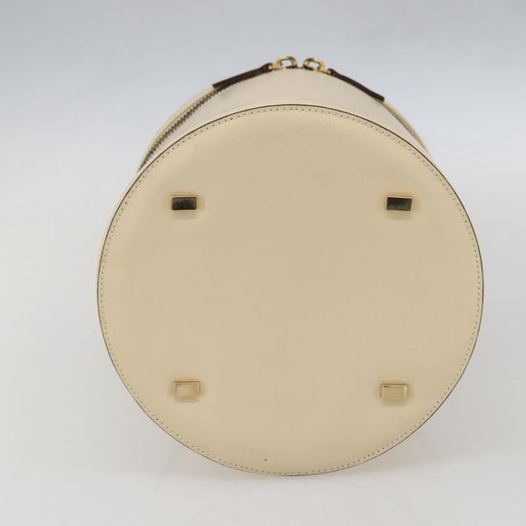 CELINE Vanity Hand Bag Leather Ivory Gold Auth 159336V