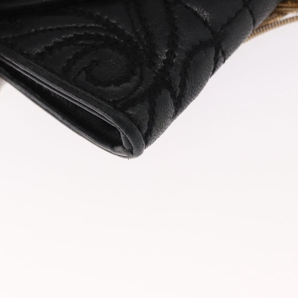Gianni Versace Chain Wallet Leather Black Gold Auth 159344