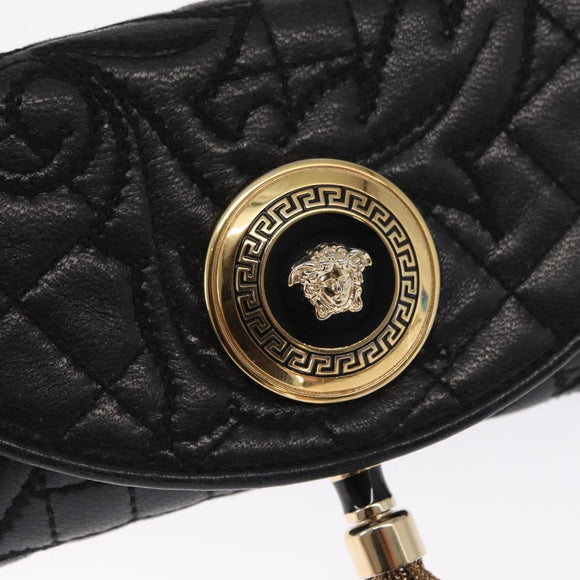 Gianni Versace Chain Wallet Leather Black Gold Auth 159344