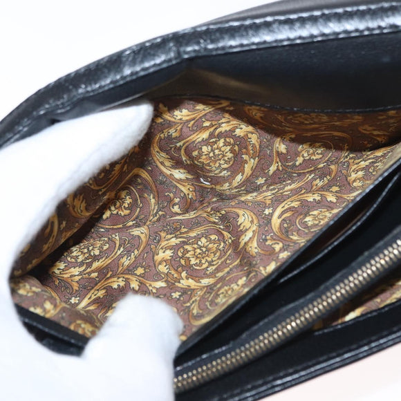 Gianni Versace Chain Wallet Leather Black Gold Auth 159344