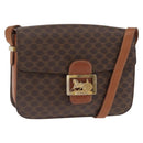 CELINE Macadam Canvas Horse Carriage Bag PVC Leather Brown Gold Auth 159345-1