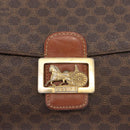 CELINE Macadam Canvas Horse Carriage Bag PVC Leather Brown Gold Auth 159345-18