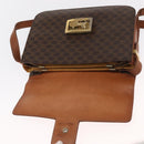 CELINE Macadam Canvas Horse Carriage Bag PVC Leather Brown Gold Auth 159345-9
