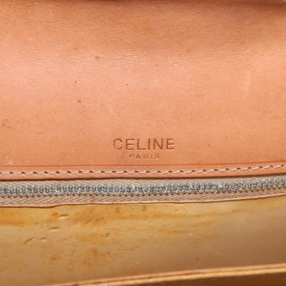 CELINE Macadam Canvas Horse Carriage Bag PVC Leather Brown Gold Auth 159345