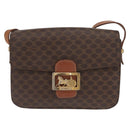 CELINE Macadam Canvas Horse Carriage Bag PVC Leather Brown Gold Auth 159345-13