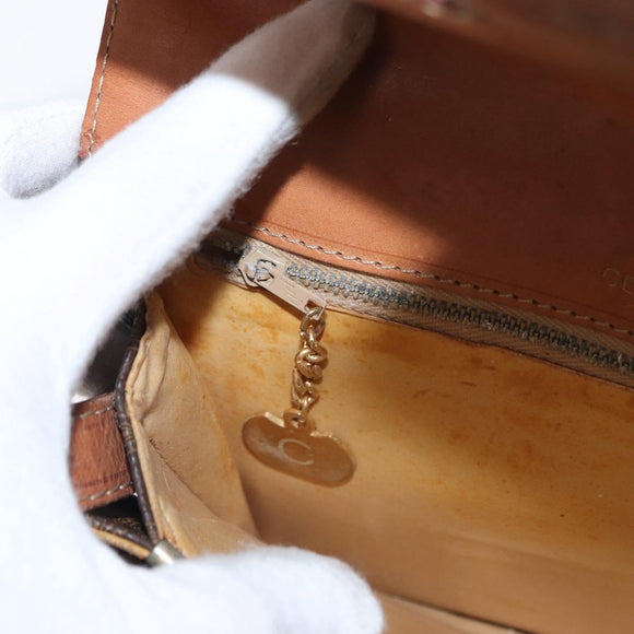 CELINE Macadam Canvas Horse Carriage Bag PVC Leather Brown Gold Auth 159345