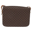 CELINE Macadam Canvas Horse Carriage Bag PVC Leather Brown Gold Auth 159345-2