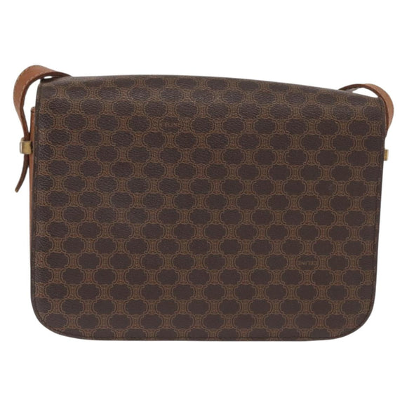CELINE Macadam Canvas Horse Carriage Bag PVC Leather Brown Gold Auth 159345